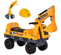 HOMCOM - Ruspa Giocattolo 2 In 1 Con Escavatore E Mordente, Vano Nascosto, Gioco Cavalcabile Bambini 2-3 Anni, 90x28x58cm, Giallo