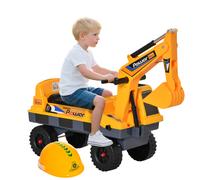 HOMCOM Ruspa Giocattolo 2 in 1 con Escavatore e Mordente, Vano Nascosto, Gioco Cavalcabile Bambini 2-3 Anni, 90x28x58cm, Giallo Aosom