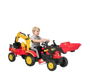 HOMCOM Ruspa Giocattolo a Pedali, Escavatore Cavalcabile per Bambini con Pale e Volante, 179x42x59cm Multicolore