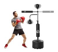 HOMCOM Sacco Boxe da Terra 4 in 1 con 2 Speedball, Barra Girevole per Riflessi e Sacco per Pugilato, Altezza Regolabile da 160-230cm, Nero