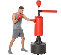 HOMCOM Sacco da Boxe ad Altezza Regolabile 88x48x155-205 cm Rosso e Nero | Punching Ball, Base Riempibile, Asta Rotante, Sacco da Terra, PU EPE e HDPE