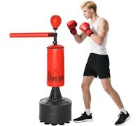 HOMCOM Sacco da Boxe ad Altezza Regolabile con Punching Ball, Base Riempibile e Asta Rotante, Sacco da Terra in PU, EPE e HDPE, 88x48x155-205 cm, Rosso e Nero