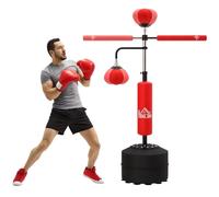 HOMCOM Sacco da Boxe da Terra 4 in 1, Sacco per Pugilato da Terra con 2 Speedball, Barra Girevole per Riflessi, Altezza Regolabile da 160-230cm, per Palestra Casa MMA Thai Adulti, Rosso