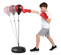 HOMCOM Sacco da boxe da terra regolabile in altezza con guanti, pompa e base per adolescenti e principianti, nero e rosso