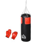 HOMCOM Sacco da Boxe per Adulti 120 cm con Guantoni e Ganci, Nero Rosso | Sacco per Pugilato da Appendere, Allenamento per Kickboxing