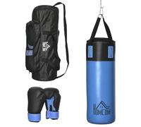 HOMCOM Sacco da Boxe Pieno da Appendere con Guantoni e Ganci 102 cm Blu | Set, Sacco Riempito per Pugilato e Kickboxing a 3 Strati, Borsa di Trasporto, per Adulti