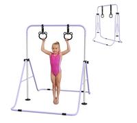 HOMCOM Sbarra Ginnastica Artistica da Casa Pieghevole per Bambini 3+ Anni, Attrezzatura da Allenamento ad Altezza Regolabile con 2 Anelli e Tappetini Antiscivolo, Viola