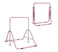 HOMCOM Sbarra per Trazioni Pieghevole per Bambini 3-8 Anni, Sbarra Ginnastica con Altezze Regolabili in 5 Posizioni e Struttura in Acciaio, 148x105x88-128cm, Rosa