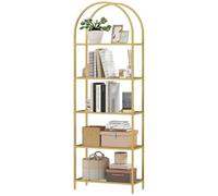 HOMCOM Libreria Scaffale in Vetro Temperato ad Arco a 5 Ripiani, Scaffale Portaoggetti Moderno con Struttura in Acciaio, per Bagno, Soggiorno, Camera da Letto, Studio e Ufficio, 60x30x175 cm, Oro