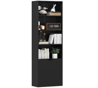 HOMCOM Scaffale 6 ripiani armadio 59x29x180 cm Nero | Libreria, 4 scomparti aperti, 2 ante, scaffale, per soggiorno, camera, ufficio