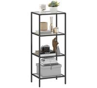 HOMCOM Scaffale a 4 livelli, Scaffale moderno in vetro, libreria, scaffale per soggiorno, ufficio, camera da letto, bagno, 40 x 30 x 97 cm, nero