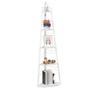 HOMCOM Scaffale angolare a 5 ripiani, pentagonale, con struttura pieghevole in acciaio e piedini regolabili, per soggiorno e studio, colore: bianco