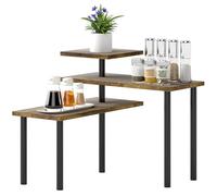 HOMCOM Scaffale Angolare Cucina a 3 Livelli Girevoli, Porta Spezie per Cucina Salvaspazio per Utensili e Accessori, Legno e Metallo, 40x18x36.5 cm, Marrone Rustico
