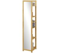 HOMCOM Scaffale Bagno con 6 Ripiani a Doghe in Bambù e Specchio 35x35x168cm