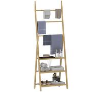 HOMCOM Scaffale Bagno con Porta Asciugamani, 3 Ripiani, Legno di Bambù