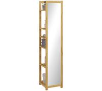 HOMCOM Scaffale Bagno con Specchio e 6 Ripiani a Doghe in Bambù 35x35x168cm