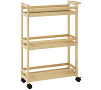 HOMCOM Scaffale Bagno Stretto a 3 Ripiani in Bambù, Carrello Portaoggetti Salvaspazio con Ruote a Freno e Maniglia, Scaffale Salvaspazio Bagno Multiuso per Cucina, Soggiorno, 55x20x75 cm, Naturale