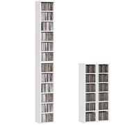 HOMCOM Scaffale CD DVD Blu-ray 2-pack impilabile 21x22.5x88.5 cm bianco | Scaffale CD, scaffale in piedi con 5 ripiani regolabili, scaffale media, scaffale decorativo.