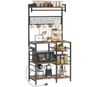HOMCOM Scaffale Cucina con Prese e LED, Struttura in Acciaio, Marrone Rustico