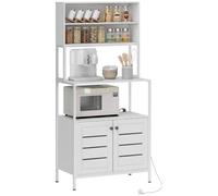 HOMCOM Scaffale Cucina con Ripiani, 2 Prese di Ricarica USB e AC, Scaffale per Microonde con Armadietti con Porte a Persiana, Mobile Cucina Salvaspazio in Legno e Acciaio, 80x42x171 cm, Bianco