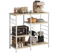 HOMCOM Scaffale Cucina con Ripiani, Scaffale Portaoggetti Salvaspazio in Legno e Metallo con 5 Ganci a S e Piedini Regolabili, per Spezie, Pentole e Padelle, 90x39x83.5 cm, Rovere