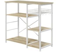 HOMCOM Scaffale Cucina Moderno 4 Ripiani in Legno e Acciaio con Cestino e Ganci