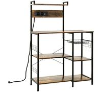 HOMCOM Scaffale Cucina Multipresa con Ripiani e Cestino a Rete 90x42x130cm