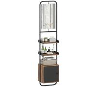 HOMCOM Scaffale da bagno con specchio, scaffale stretto e indipendente con ripiani regolabili e armadio, in legno, 40 x 30 x 179 cm, nero