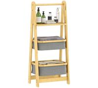 HOMCOM Scaffale da bagno pieghevole in bambù, scaffale da bagno con 2 cestini per la biancheria, scaffale aperto, per camera da letto, lavanderia, grigio
