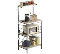 HOMCOM Scaffale da Cucina a 4 Livelli con 8 Ganci 60x42x134.5 cm Rovere | Mobile per Microonde, Pannelli a Rete, Mobiletto da Cucina, Stile Industriale