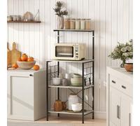 HOMCOM Scaffale da Cucina a 4 Livelli, Mobile per Microonde con Pannelli a Rete e 8 Ganci, Mobiletto da Cucina in Stile Industriale, 60x42x134.5 cm, Rovere Risolvi i tuoi problemi di spazio e disordin