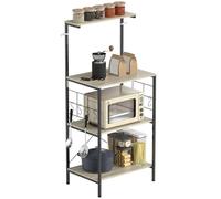 HOMCOM Scaffale da Cucina a 4 Livelli, Mobile per Microonde con Pannelli a Rete e 8 Ganci, Mobiletto da Cucina in Stile Industriale, 60x42x134.5 cm, Rovere