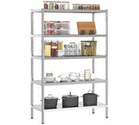 HOMCOM Scaffale da Cucina a 5 Livelli Regolabili su 13 Altezze Diverse, Scaffale Portaoggetti in Acciaio Inox 201, per Spezie, Pentole e Padelle, 91x40x139 cm, Argento