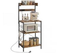 HOMCOM Scaffale da cucina con 2 prese elettriche, scaffale industriale da panetteria con postazione caffè, ripiano per microonde, ripiano regolabile, ganci, 60x42x137 cm, marrone rustico e nero