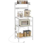 HOMCOM Scaffale da cucina con 2 prese elettriche, scaffale industriale da panetteria con postazione caffè, ripiano per microonde, ripiano regolabile, ganci, 60x42x137 cm, bianco