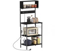 HOMCOM Scaffale da Cucina con Multipresa, Scaffale per Microonde con Ripiani e Ganci Stile Industriale, Mobile Cucina Vintage con Struttura in Acciaio, 60x42x153cm, Nero