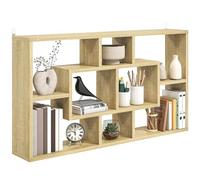 HOMCOM Scaffale decorativo a muro, scaffale per libri, CD, ripiani sospesi con 8 cubi, 85x14,5x47,5 cm, carico 20 kg, per ufficio, studio, soggiorno, rovere