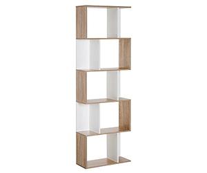 HOMCOM Scaffale Libreria a 5 Ripiani Suddivisi, Libreria Salvaspazio a Forma di S in Legno, Scaffale Divisorio per Soggiorno, Camera da Letto e Ufficio, 60x24x184.5 cm, Color Legno e Bianco