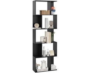 HOMCOM Scaffale Libreria a 5 Ripiani Suddivisi, Libreria Salvaspazio a Forma di S in Legno, Scaffale Divisorio per Soggiorno, Camera da Letto e Ufficio, 60x24x184.5 cm, Nero
