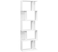 HOMCOM Scaffale Libreria Versatile a 5 Ripiani, Salvaspazio a Forma di S in Legno con Divisorio, 60x24x184.5 cm, Bianco Aosom Italy