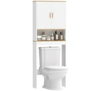 HOMCOM Scaffale per bagno su WC, mobile organizer da bagno a 3 livelli con ripiano aperto, 2 ante e ripiano regolabile, 64 x 20 x 170,5 cm, bianco