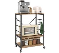 HOMCOM Scaffale per Cucina a 3 Livelli Stile Industriale con Ruote e Ganci Teak