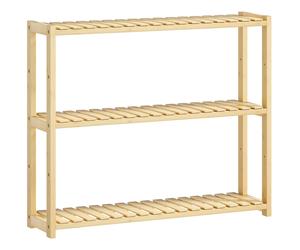 HOMCOM Scaffale per il Bagno a 3 Ripiani Regolabili in 5 Posizioni, in Bambù, 60x15x50 cm, color Legno