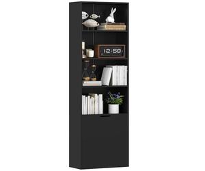 HOMCOM Scaffale per libri a 6 livelli, libreria con 2 ante, 4 ripiani aperti, armadio alto per soggiorno, studio, ufficio, 59 x 29 x 180 cm, nero