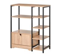 HOMCOM Scaffale per Libri con Vari Ripiani Aperti e 1 Armadio a Doppia Porta libreria di archiviazione per Ufficio Salone 80 x 35 x 97 cm Legno Naturale