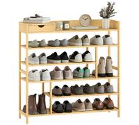 HOMCOM Scaffale per Scarpe, Scarpiera con 6 Livelli, Cassettiera in Bambù, per un massimo di 18 Paia di Scarpe, Scaffale per Scarpe per Ingresso, Camera da Letto, 101 x 30 x 100 cm, Naturale Aosom Ita
