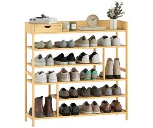 HOMCOM Scaffale per Scarpe, Scarpiera con 6 Livelli, Cassettiera in Bambù, per un massimo di 18 Paia di Scarpe, Scaffale per Scarpe per Ingresso, Camera da Letto, 101 x 30 x 100 cm, Naturale Aosom Ita