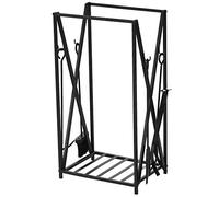 HOMCOM Scaffale Portalegna da Interno ed Esterno in Acciaio 4 Attrezzi, Porta Legna per Camino con Attizzatoio, Paletta, Scopino e Pinza, 46x30x76cm, Nero