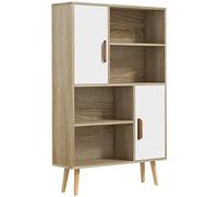 HOMCOM Libreria scandinava 4 nicchie + 2 armadi con ripiano dim. 80 x 24 x 123 H cm Piedi affusolati inclinati in legno massello di quercia