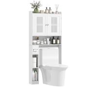 HOMCOM Scaffale su WC Mobile su WC con ripiano regolabile 2 ante, supporto per carta igienica e ripiani aperti, salvaspazio armadio per lavatrice per bagno bianco